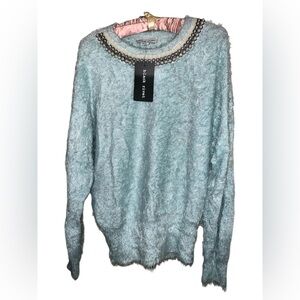 Black Rivet Designer Boutique Rhinestone Bling Collar Sweater